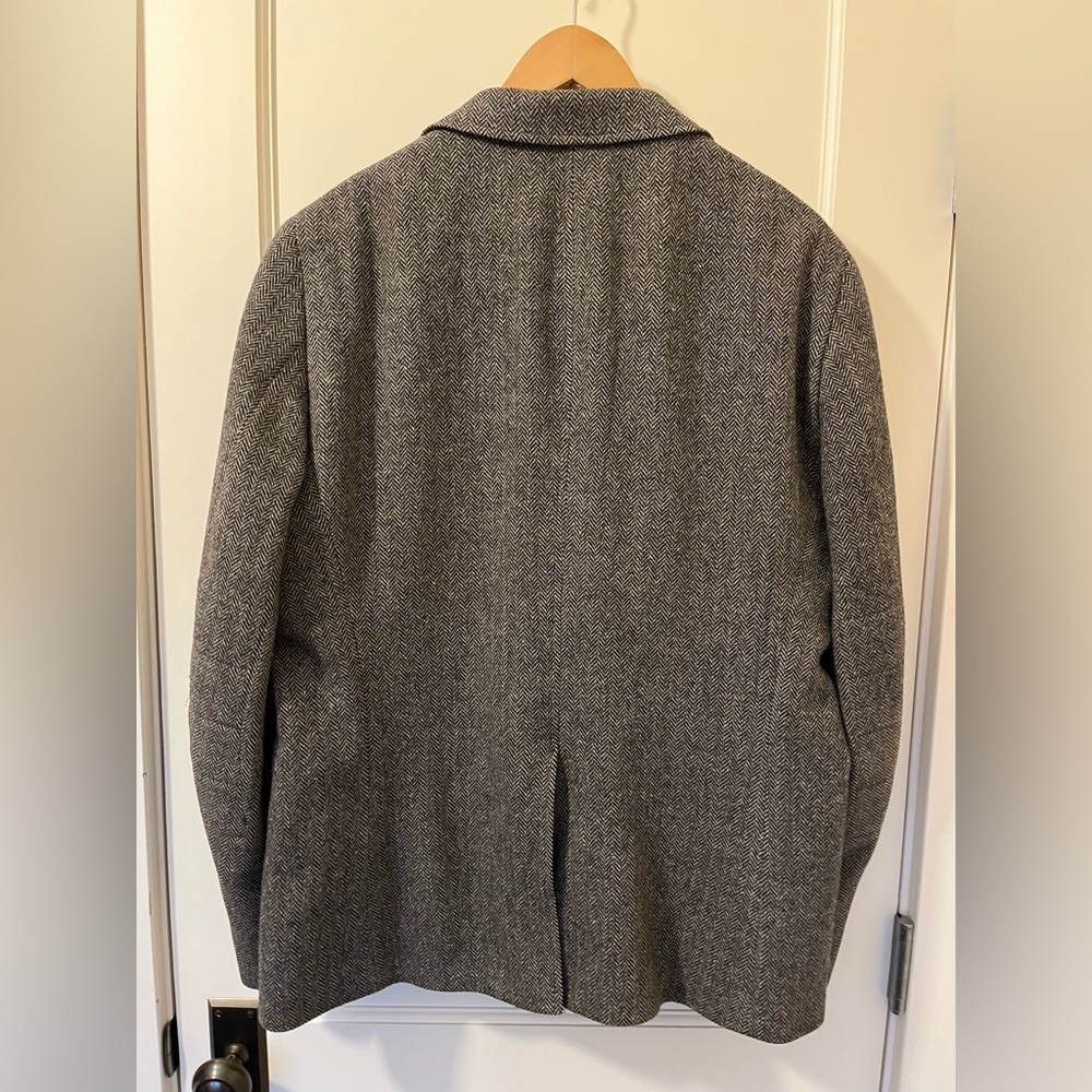 Men's Lands' End Canvas Gray Herringbone Tweed Wool Sport Coat Blazer Size: 44 - Picture 2 of 8